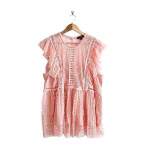 Suzanne Betro Womens Lace Ruffled Tunic Babydoll Blouse Lined Blush Pink 2X